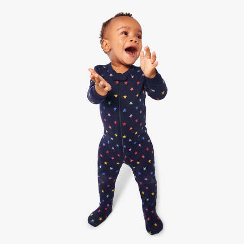 Baby organic zip footie in mini rainbow stars | Primary.com