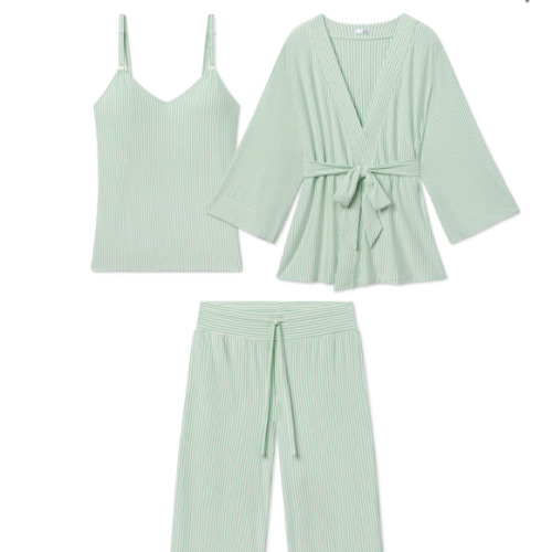 LAKE | Women | DreamModal Pajamas | Parisian Green Pencil Stripe Maternity Kimono Bundle