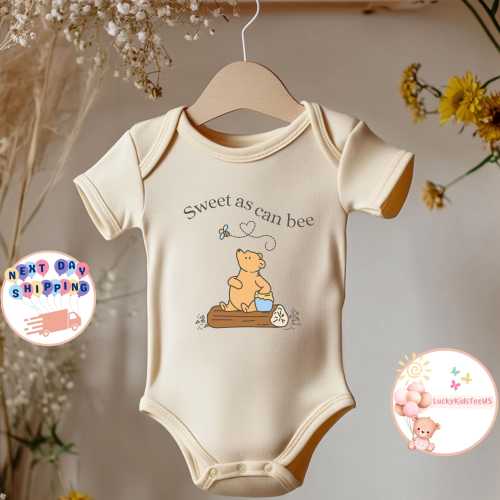 Baby Pooh Bear Onesie®, Bee Baby Bodysuit, Disney Bear And Bee Sweatshirt, Natural Pooh Kids Shirt, Baby Shower Gift, Baby Girl Boy Outfit