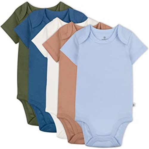 HonestBaby Baby Short Sleeve One-Piece 100% Organic Cotton Bodysuits (5 Pack)