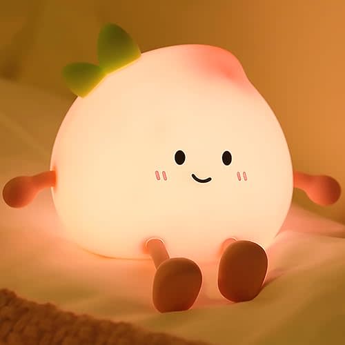 Night Light for Kids, Cute Peach Soft Silicone Nursery Light with 7 Colors & 3 Levels Adjustable Warm Light, Rechargeable Touch Control Pat Light, Bedside Baby Night Light Gift for Kids (Multicolour)