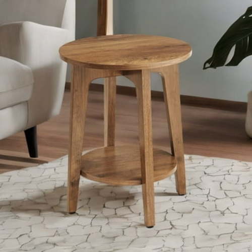 Round End Table Farmhouse Small Side Table Living Room Corner Table Drink Table Rustic Walnut
