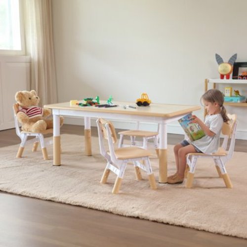 SKYSHALO Kids Table and 4 Chairs Set Height Adjustable Kids Craft and Play Table
