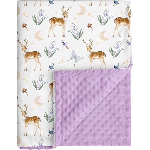 Baby Blankets for Girls Boys, Purple Deer, 30x40 | Soft Cozy Fleece Receiving Blanket for Newborn & Toddler, 3D Minky Dotted Backing, Breathable for Crib, Stroller & Tummy Time