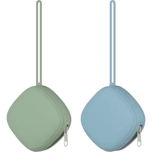 2 Pack Silicone Pacifier Holder Case, Portable Pacifier Case for Diaper Bag, BPA Free Newborn Baby Pacifiers Silicone Pouch for Boys & Girls (Sage+Ether)