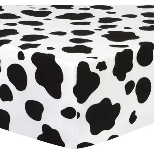 Cow Print Deluxe Flannel Fitted Crib Sheet-Cow Print, Cotton Flannel, Black, White, Fully Elasticized, 10 in Deep Pockets, Fits Standard Crib Mattress 28 in x 52 in