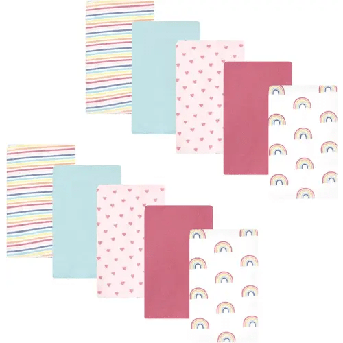 Hudson Baby Unisex Baby Cotton Flannel Burp Cloths, Creative Rainbow 10-Pack, One Size