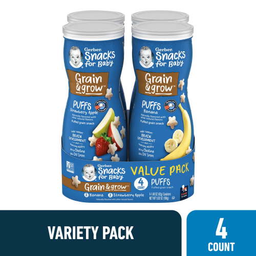 Gerber Stage 3 Baby Food Snacks, Banana and Apple Strawberry Variety Pack, 1.48 oz Canister (4 Pack)
