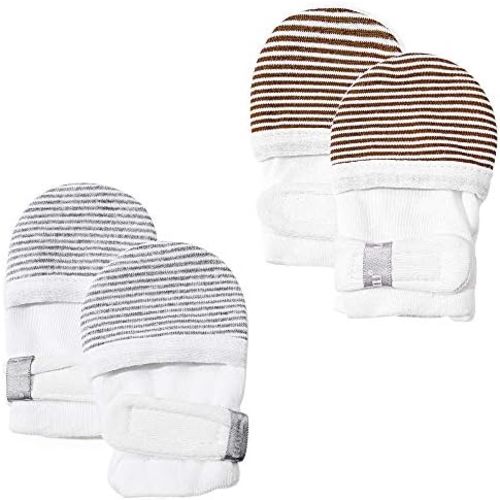 HAPIU Baby No Scratch Mittens Stay On, 100% Cotton Breathable, Adjustable Infant Gloves for Boys Girls, Newborn - 12 M
