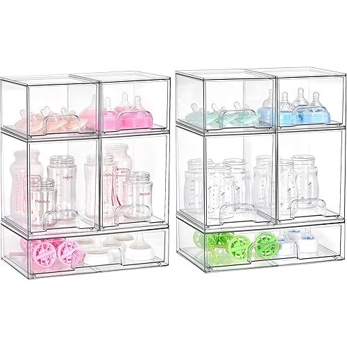 Vtopmart 10 Pack Baby Bottle Organizer Set, Stackable Storage Drawers Ideal for Kichen Countertop, Vanity, Bathroom, Cabinet, Pantry Organization