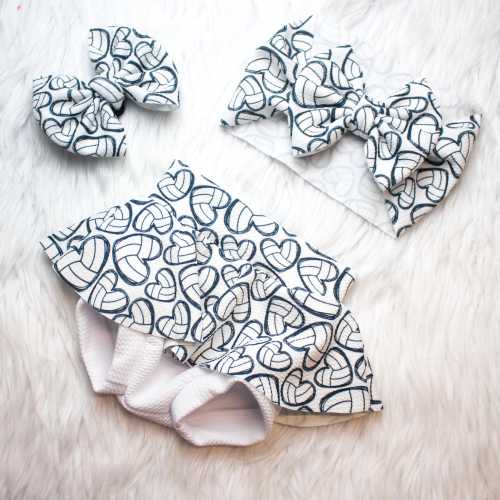Volleyball Skirted Bummie, Volleyball Bow and Head Wrap, Baby shower gift, Coming Home Sport clothes