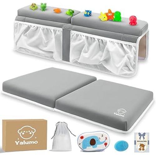 Bath Kneeler and Elbow Rest Pad Set for Baby Bathtub, Thick Non-Slip Bathing Kneeling Mat Cushion Quick Drying Bathtub Knee Saver with Arm Support and Pockets for Bathroom Bathing time Comfort, Gray