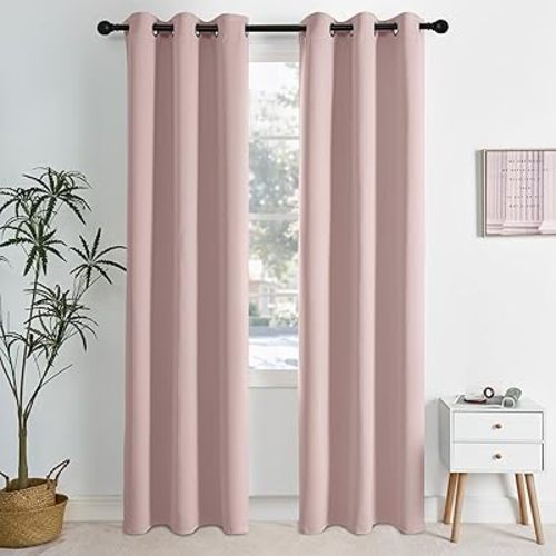 NICETOWN Blush Pink Room Darkening Curtains 84 Inches Long 2 Panels for Girls Room, Bedroom, Nursery Thermal Insulated Blackout Drapes Solid Grommet Noise Reducing Window Curtains, W40