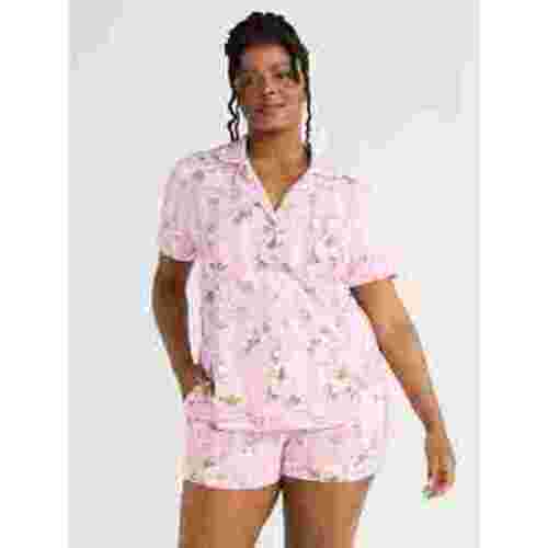 Joyspun Women’s Dreamy Soft Collection Bridal Short Sleeve Knit Notch Collar Top and Shorts Pajama Set, 2-Piece, Sizes XS-3X