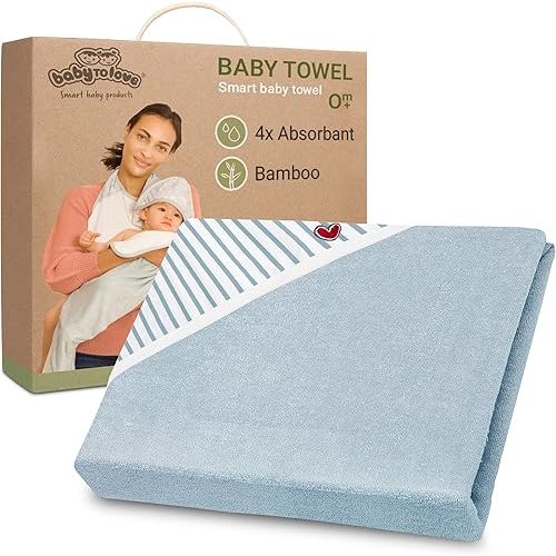 Baby-To-Love Toddler Bath Towel for Boy, Extra Large 41x43 Smart Apron 100% Cotton (Blue Stripes)