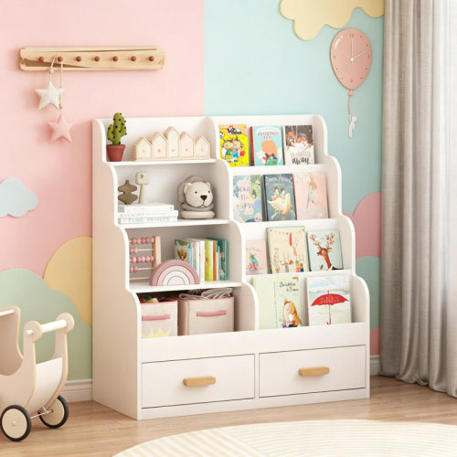 Isabelle & Max™ Front-Facing Toddler Bookshelf With 2 Storage Drawers, White | Wayfair