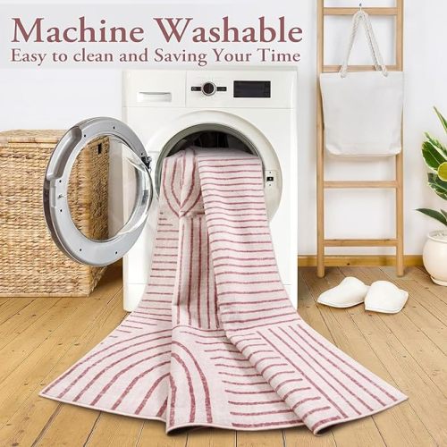 Lahome Abstract Washable Rugs, 4x6 Pink Rug for Bedroom Nursery Soft Non Slip Modern Living Room Rug, Ultra-Thin Non-Shedding Throw Carpet for Entryway Kitchen Office(4'x6',Pink)