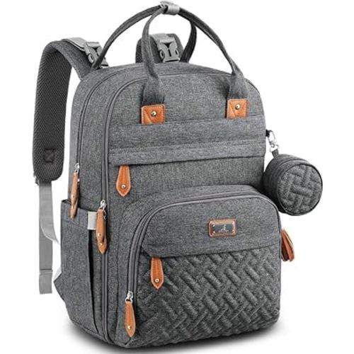 BabbleRoo Diaper Bag Backpack - Multi function Waterproof Diaper Bag, Travel Essentials Baby Tote with Changing Pad, Stroller Straps & Pacifier Case - Unisex, Dark Gray