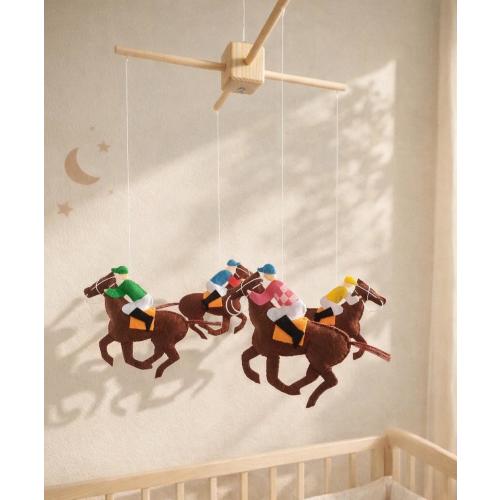 Horse Racing Baby Mobile, Jockey Nursery Decor, Horse Crib Mobile, Equestrian Baby Gift, Boy Girl Nursery Mobile, Felt Baby Mobile
