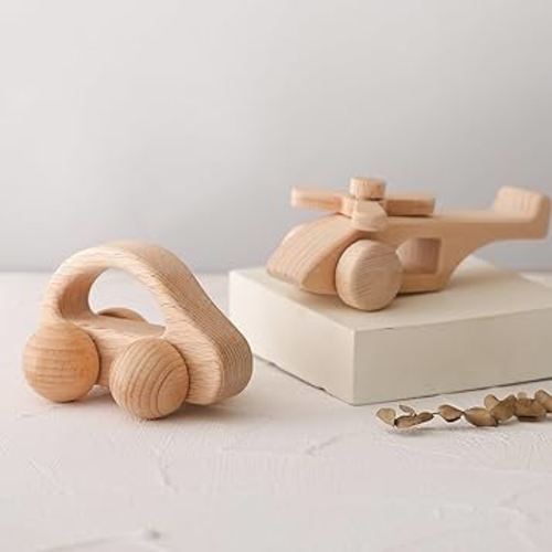 Wooden Baby Car and Airplane Toys,Wood Push Car for Toddler Montessori Baby Grip Toy Car,Gifts for Boys and Girls,Push and Pull Toy Car 2 Pieces