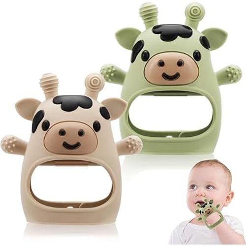 2 Pack Baby Teething Toys 0-6 6-12 Months, Adjustable Anti Dropping Wrist Teething Mittens, Food Grade Silicone Baby Chew Toys for Sucking Needs Teether for Newborns Infants Teething Relief