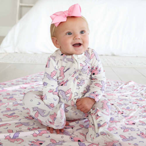 Dragon Adventure Ruffle Zipper Footie | Pink