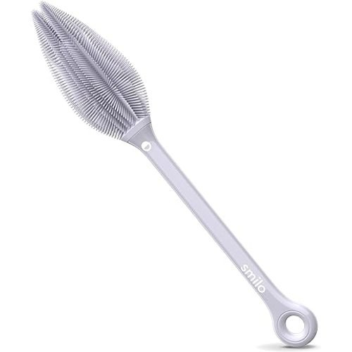 Smilo Silicone Baby Bottle Brush - Soft Touch Baby Bottle Cleaner with Flexible Twin Tip to get Cups, Glasses and Baby Bottles Extra Clean - Food-Grade Silicone, Dishwasher Safe & BPA-Free - Gray