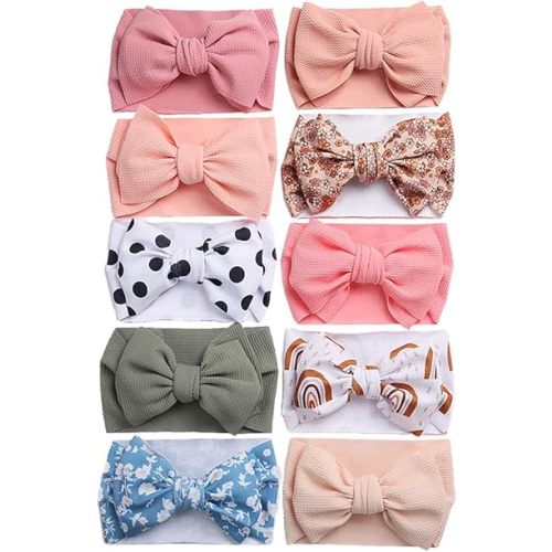 KIDOCHEESE Oversized Baby Headbands with Bows - Elastic Nylon Hairbands, Head Wraps and Hair Accessories for Newborns, Infants, Toddlers and Kids