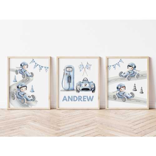 Watercolor Race Car Nursery Art Prints: Personalized Baby Boy Decor
