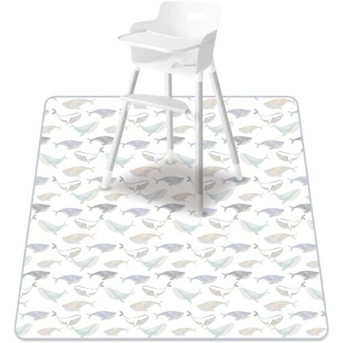 Baby Splat Mat for Under High Chair, 51 x 51 Inch Wipeable Splash Mat，Floor Protector，Wipe-Clean Tablecloth and Playing Mat (Whale)