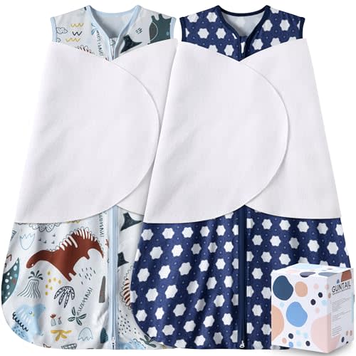 GUNTAIL Newborn Sleep Sack Baby Swaddle,3-Way Adjustable Wearable Blanket,100% Rayon Cotton Swaddling sleeping bag. (Dinosaur&Hexagon, 3-6 Months)