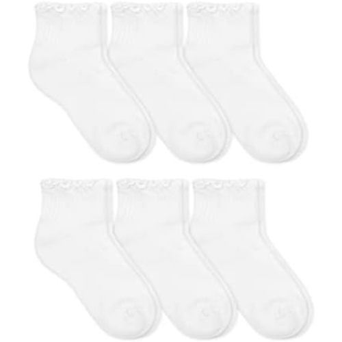 Jefferies Socks Girls School Seamless Ruffle Sport Quarter Ankle Socks 6 Pair Pack