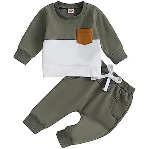 BeQeuewll Fall Winter Toddler Baby Boy Clothes 2Pcs Color Block Crewneck Sweatshirt and Pants Sweatsuit Little Boy Clothing