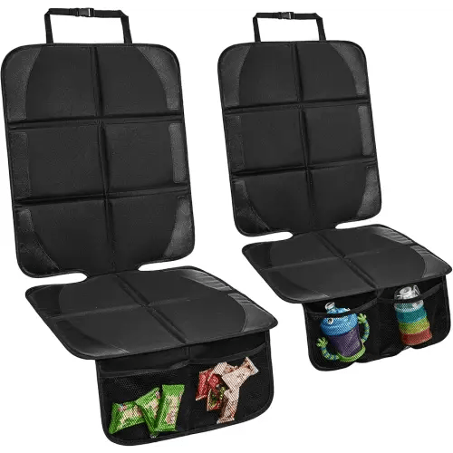 Car Seat Protector for Child Car Seat, 2 Pack Baby Car Seat Covers with Mesh Pockets & Non-Slip Backing 600D Durable Seat Protector Under Baby Car Seat for Car Back Seat (Black, Large)