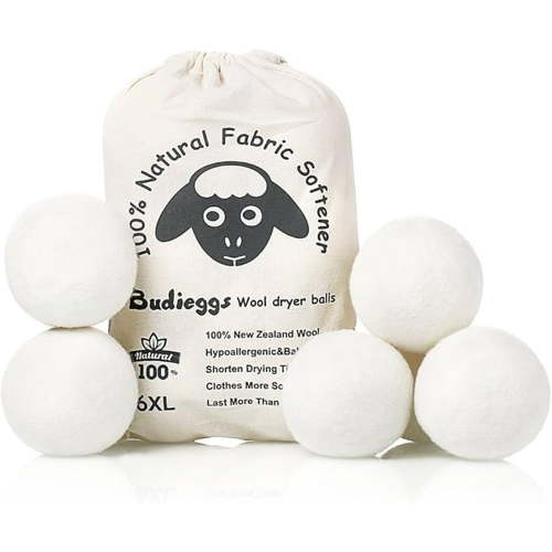 6 Pack All Natural Organic Wool Dryer Balls XL Size - Reusable Chemical Free Natural Fabric Softener, Anti Static, Reduces Clothing Wrinkles and Saves Drying Time