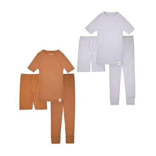 Sleep On It 100% Organic Cotton Rib Knit Snug-Fit 6-Piece Pajama Sets for Boys & Girls, Pink & Green, Size 12M