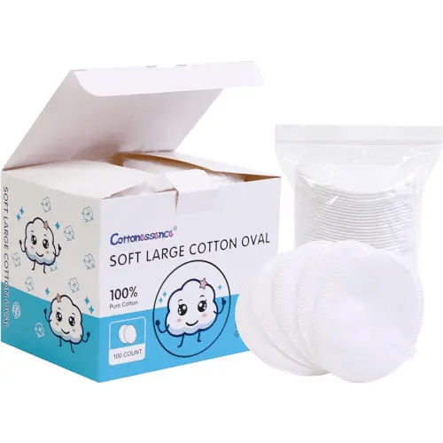 Oval Cotton Pads (100-Count)- 100% Pure Cotton, Gentle Enough for Babies, Soft Texture, Large Size, Lint-Free, Double Sided, Hypoallergenic, Use Wet or Dry