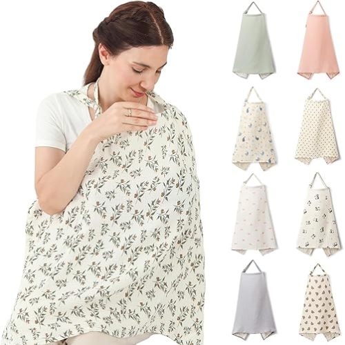 Muslin Nursing Cover for Baby Breastfeeding - Breastfeeding Covers for Women, Breathable Muslin Privacy Nursing Covers, Soft Arch Neckline, Green Plants