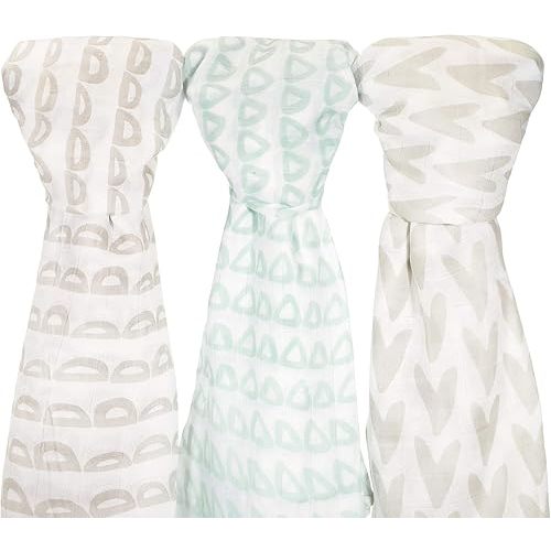 Ziggy Baby Bamboo Muslin Swaddle Blankets I Large 47x47 I 3 Pack with Scandinavian Hand-Drawn Designs