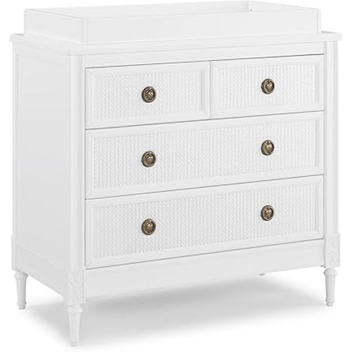 Delta Children Madeline 4 Drawer Dresser with Changing Top and Interlocking Drawers - Greenguard Gold Certified, Bianca White