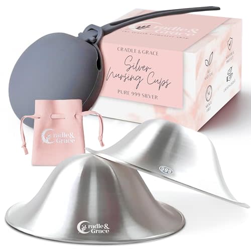 Cradle & Grace Pure 999 Silver Nursing Cups with Gray Carrying Case, Silver Nipple Shields for Breastfeeding Newborn, Silver Nipple Covers Breastfeeding Kit, Regular