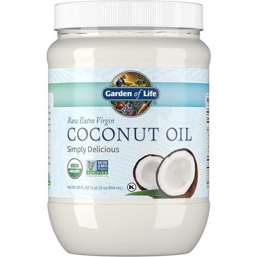 Garden of Life Coconut Oil for Hair, Skin, Cooking - Raw Extra Virgin Organic, Pure Unrefined Cold Pressed Oil with MCTs for Body Care or Baking, Aceite de Coco Organico, 29 Fl Oz