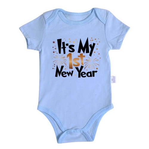 Baby Boys Romper My First Christmas Baby Boy Outfit New Year Cute Casual Jumpsuit Letter Print Boy Girl Bodysuit Light Blue 0-3 Months