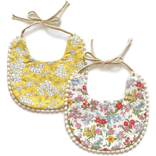 Cherssy Baby Girl Reversible Bibs, Floral Cotton Bibs, Boho Vintage Lace Handmade Drool Burp Bibs for Newborn Infant Toddler