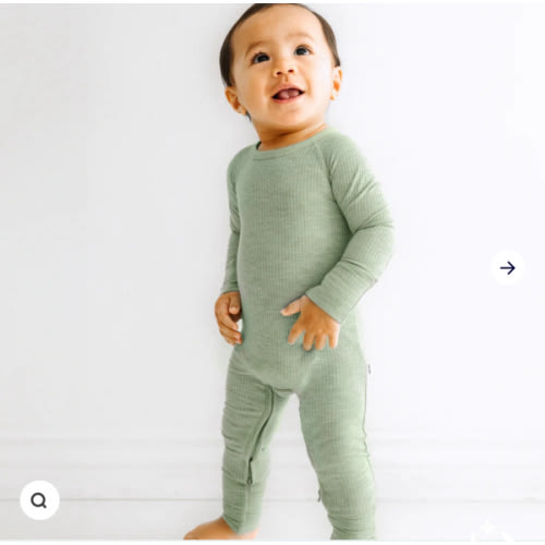 Heather Sage Ribbed Crescent Zippy - Little Sleepies