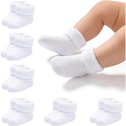 Mini angel Newborn Socks Preemie Terry Cotton Turn Cuff Sock Infant 0-3 Months Girls Boys Ankle Socks 6 Pairs