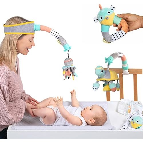 DINGLE DANGLE - Deluxe Gift Set - 3 in 1 Diaper Changing Helper Headband & Portable Mobile, Rattle, & Added Tilly Turtle Attachment; Great New Dad Gift - Funny Gifts for Men - Great Father's Day Gift