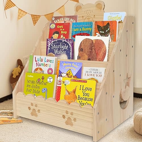 5 Tier Wooden Book Shelf for Kids Rooms Bear Bookshelf for Nursery Classroom Bookshelves Montessori Bookshelf Book Display Organizer for Kids Bedroom,Playroom,Nursery Kids Furniture