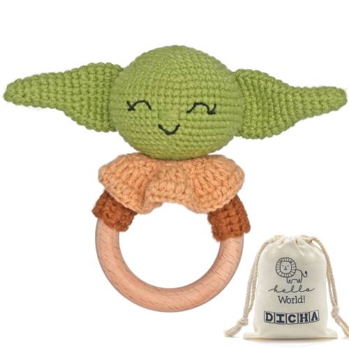 DICHA Wood Baby Rattle-Crochet Baby Rattle- Infant Rattle Sensory Development Wooden Toys Set- Star Wars Fans The Baby Child-Baby Yoda