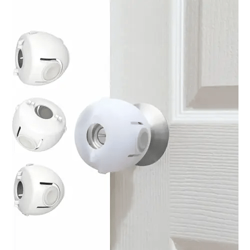 Child Proof Door Knob Covers, Toddler Door Locks, Baby Proof Safety Locks for Doors, 4 Pack/White